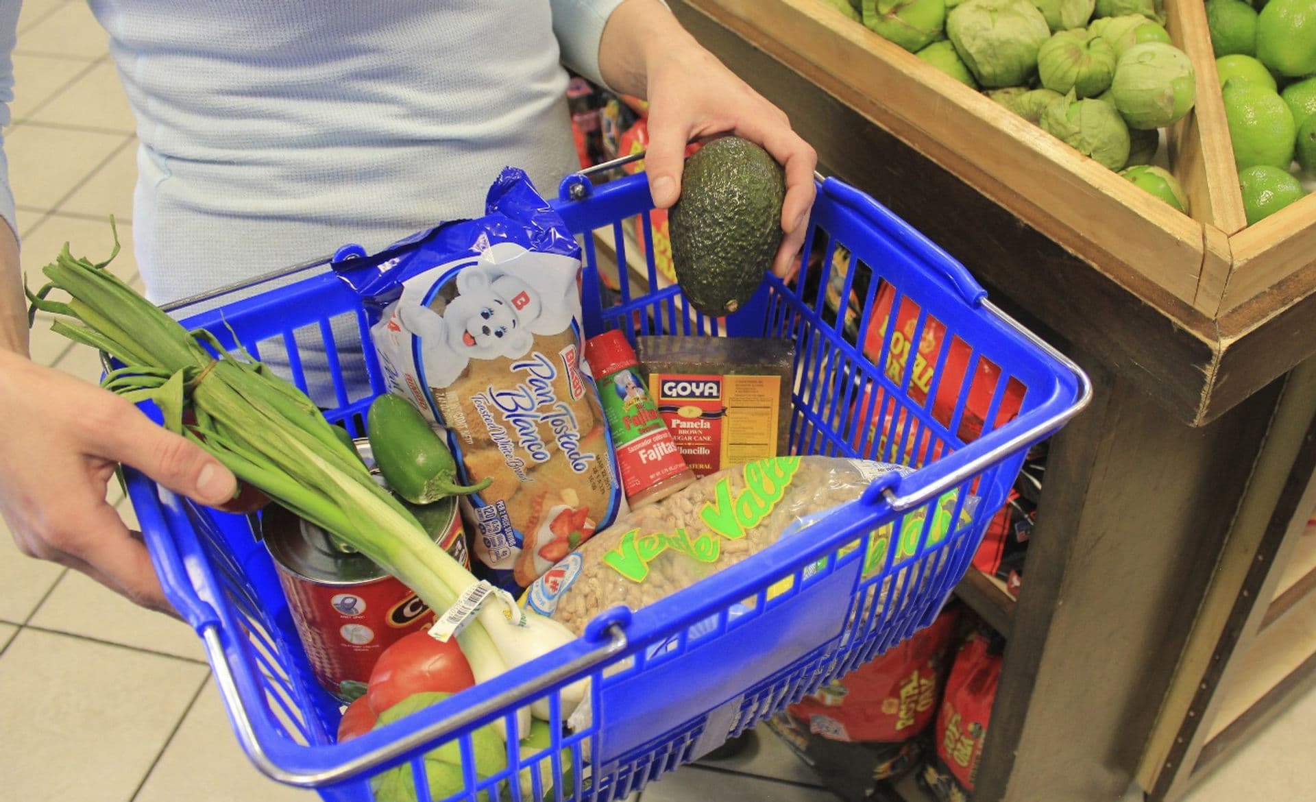 Inside Los Portales Supermarket — shopping cart in grocery aisle, Wilmington NC